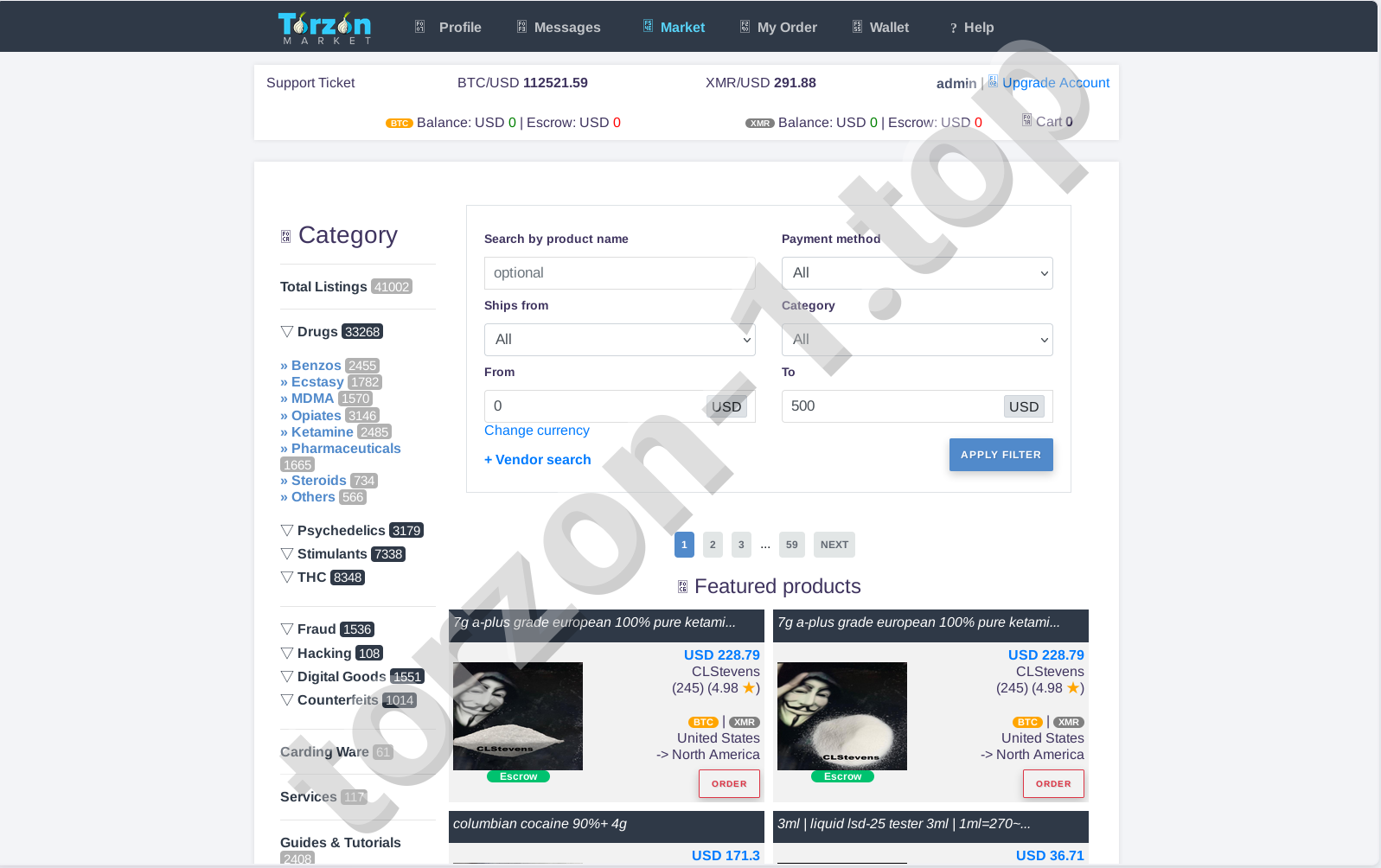 Torzon Market Product Listing Interface